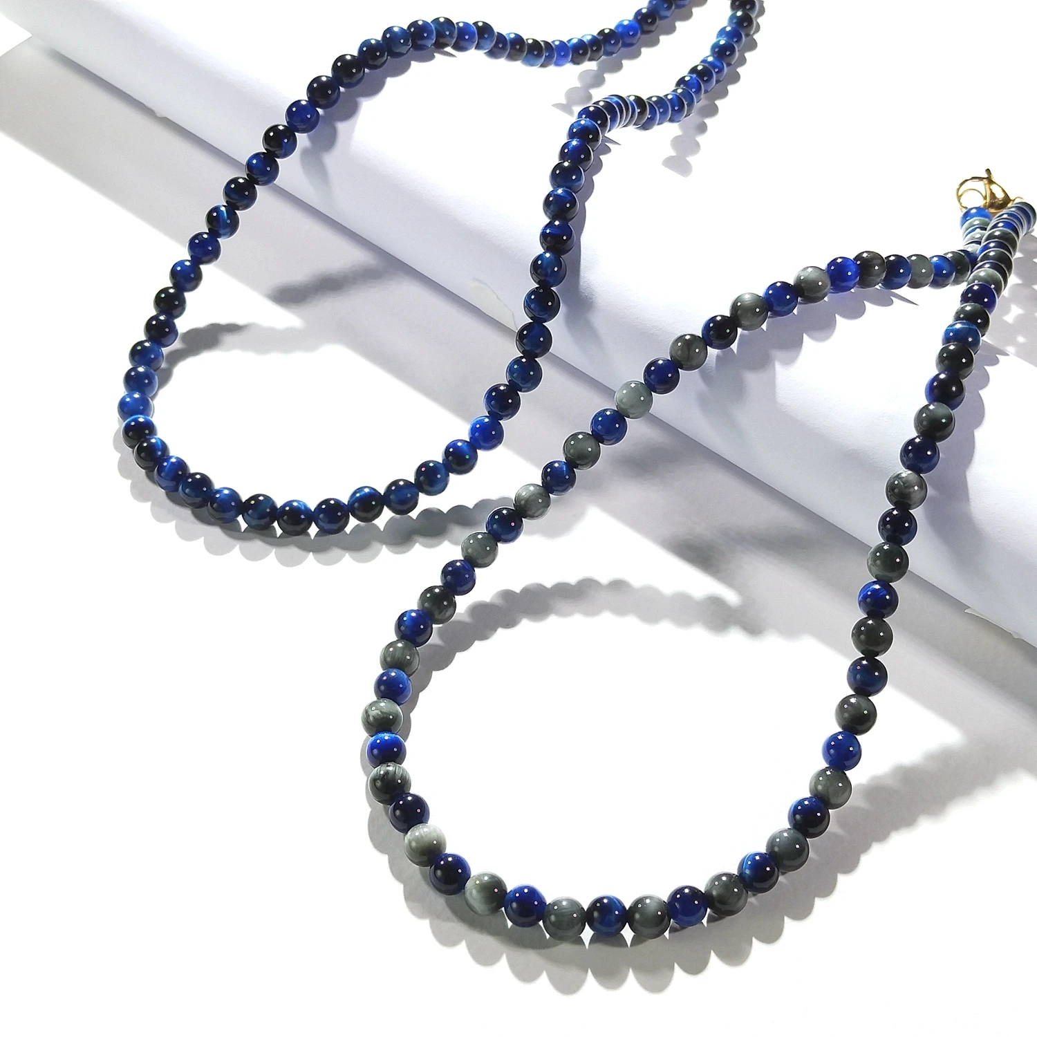 

Lii Ji 6mm Dark Blue Tiger Eye /Eagle Eye Natural Stone Stainless Steel Necklace 48cm Trendy Bohe Necklace For Male Female