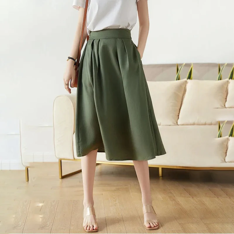 

harajuku skirt A-LINE Solid COTTON skirt high fashion woman skirts long NONE A-LINE korean fashion Mid-Calf