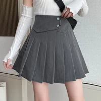 spring summer casual new fashion solid color pleated skirt high waist korean solid color skirt womens a line black skirt 613i