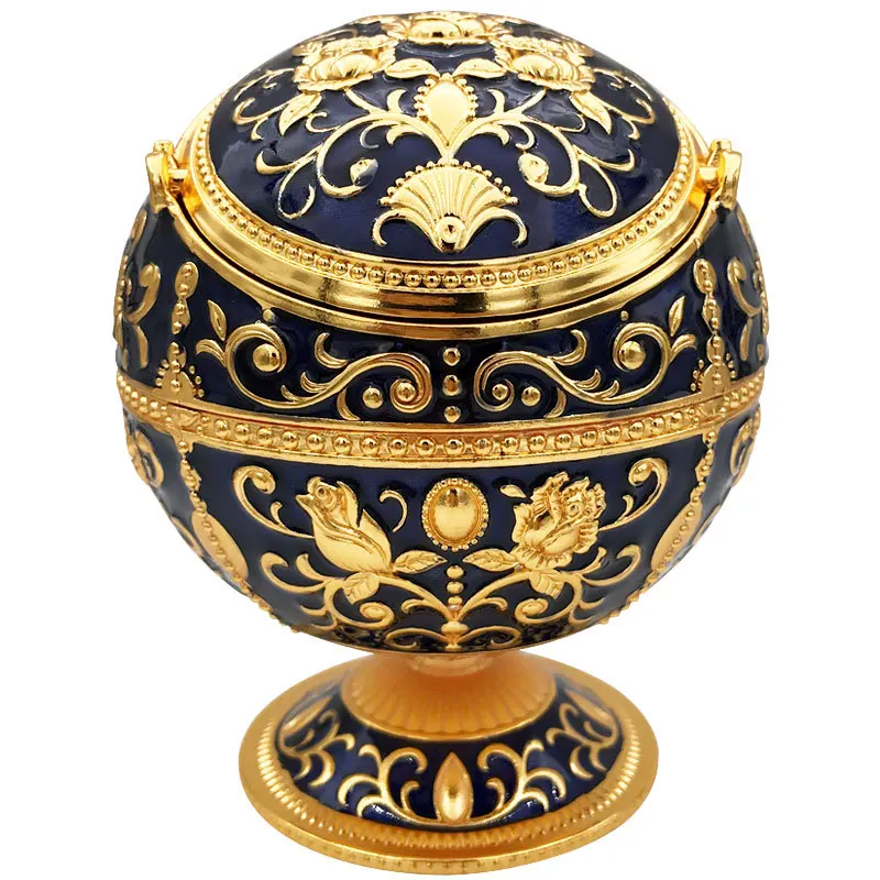 new windproof ash tray vintage zinc alloy flower pattern globe cigarette ashtray lid tabletop portable home decor ashtrays free global shipping