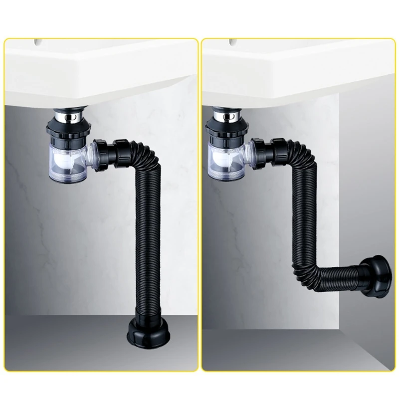 

Washbasin Sink Drain Plumbing U/S-type Trap Tubing Built-in Flip Cover with Overflow Hole Vessel Sink Drain Assembly