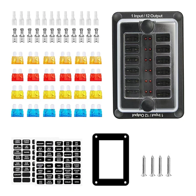 

BEAU-100A 12-Way 1-In 12-Out ATO ATC Fuse Vehicle And Ship Waterproof Fuse Box 32V LED Warning Light Distribution Panel