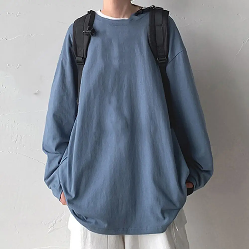 

Men's Oversized T-shirt Solid Color All Match O Neck Long Sleeve T-shirt Man Casual Tees Pullovers Ropa Hombre футболка оверсайз