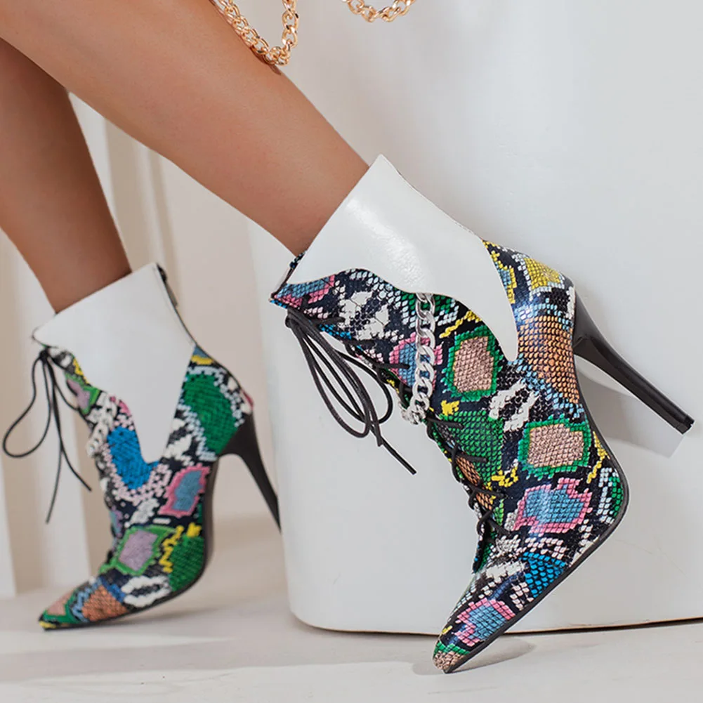 DoraTasia-Botines con cordones para mujer, botas de tacón alto fino y puntiagudas, colores mezclados, estilo Ins, Sexy, a la moda