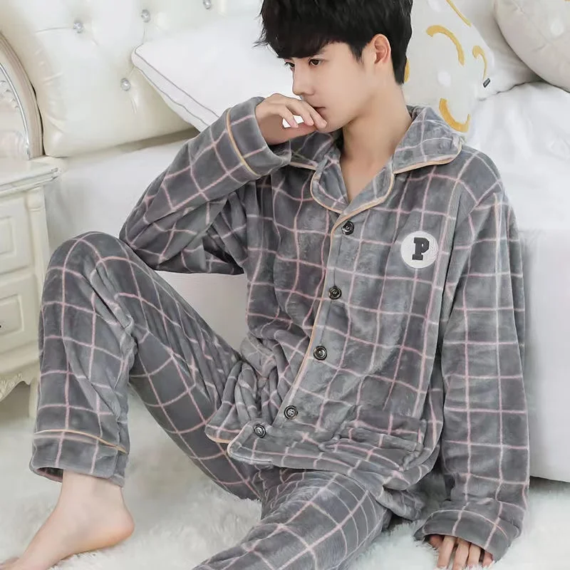 2022 New Flannel Pajama Sets For Men Long Sleeve Thick Warm Winter Soft Coral Fleece Male Sleepwear Ladies Home Clothes Pyjamas