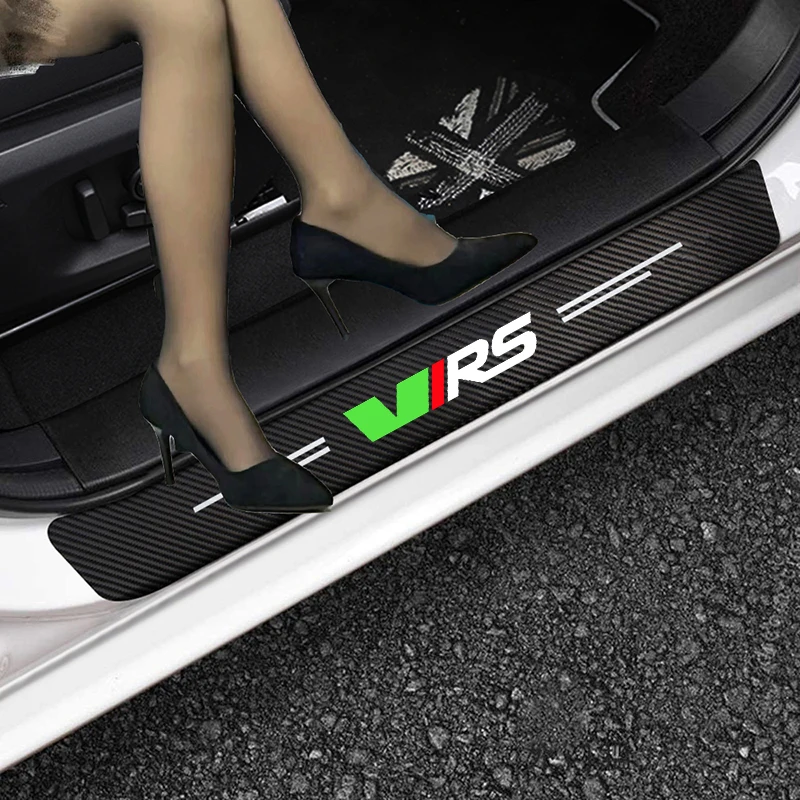 

4pcs Car Carbon Fiber Sticker Auto Door Sill Protector Stickers for Skoda VRS Octavia FABIA KAMIQ RAPID VRS Car Accessories