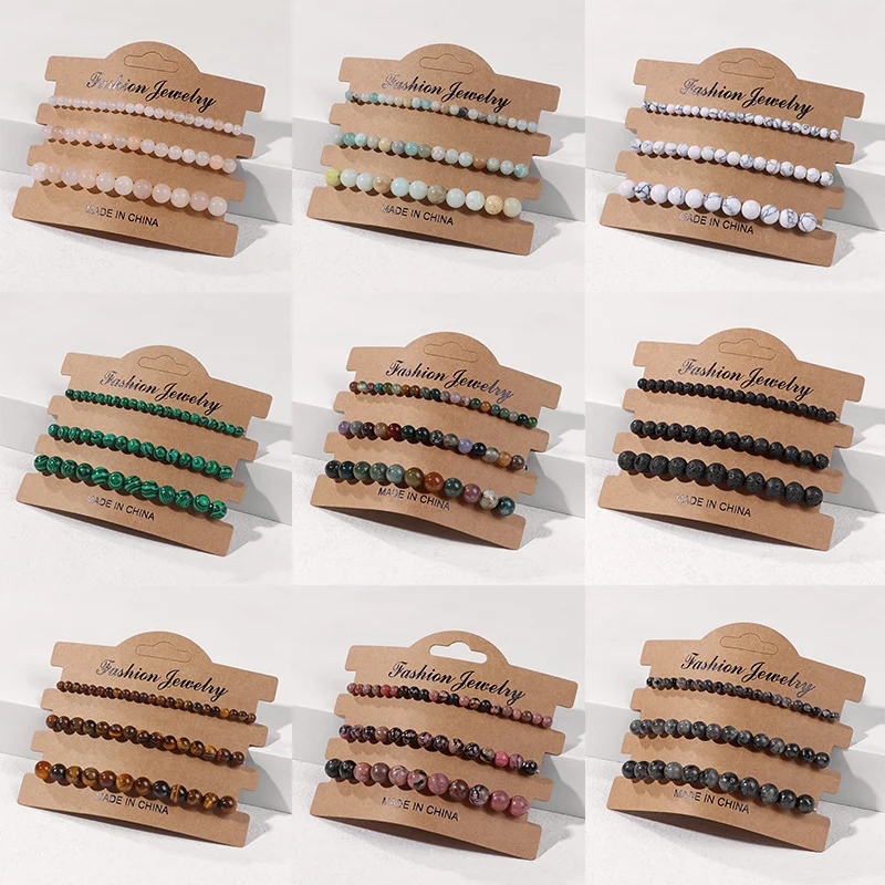 

4/6/8mm Natural Agat Howlite Bracelet 3pcs/Set Fashion Bracelet Set for Men Women Energy Yoga Healing Couple Bangle Jewelry Gift