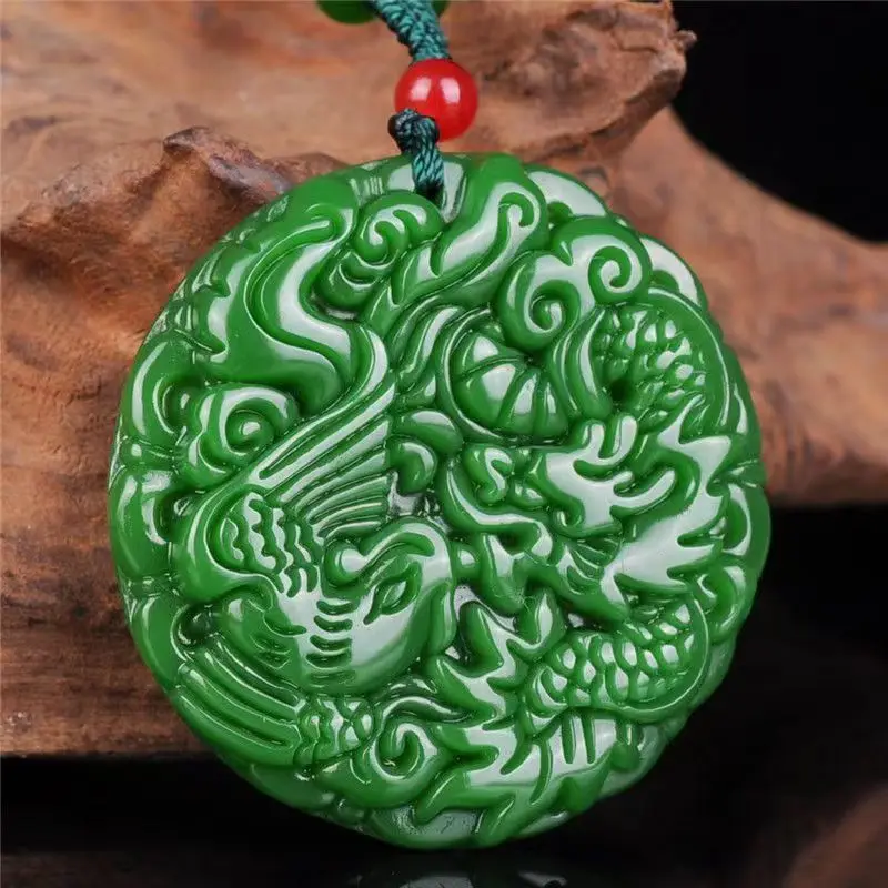 Синьцзян Хэтянь дракон и феникс Чэнсиан кулон пара материалов шпинат зеленый