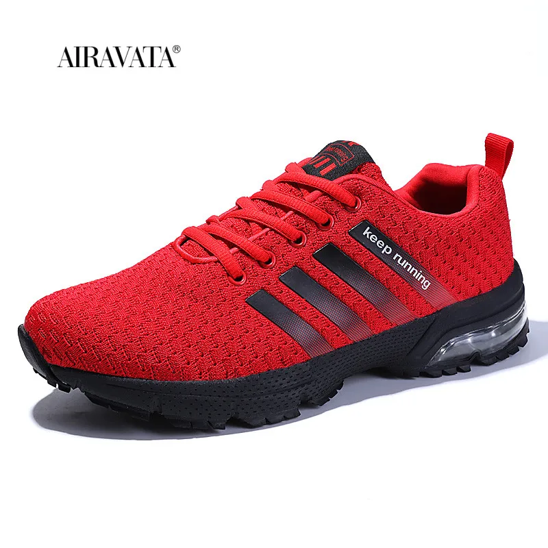 Breathable Men's Running Shoes Air Cushion Comfortable Lightweight Mesh Male Walking Footwears with Four Bars Lace-up