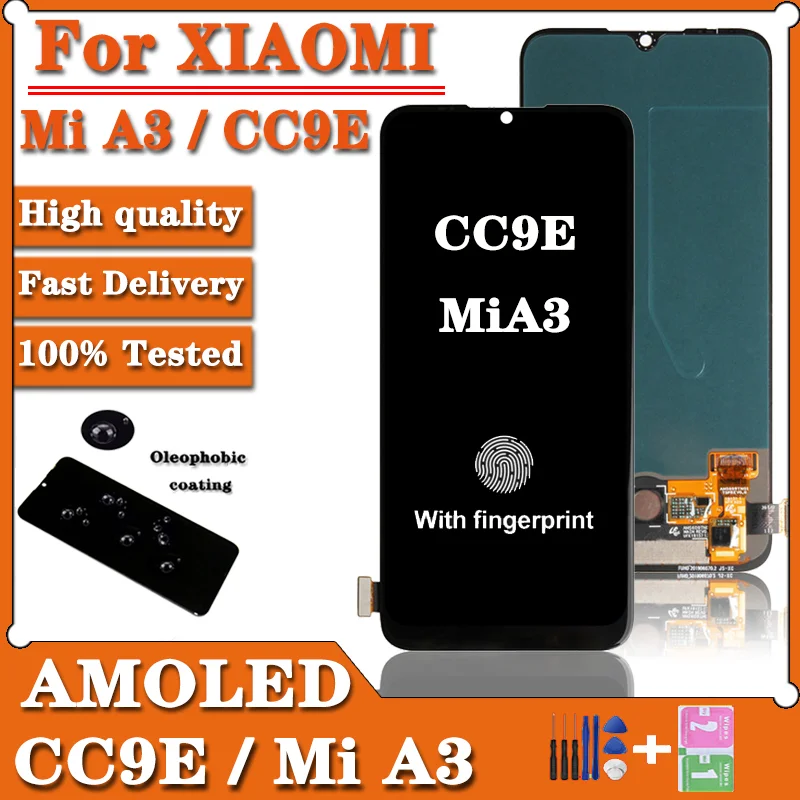 Сменный сенсорный ЖК-экран AMOLED для Xiaomi Mi A3, CC9E, с рамкой, для Mi A3, M1906F9SH, M1906F9SI, ЖК-дисплей в сборе