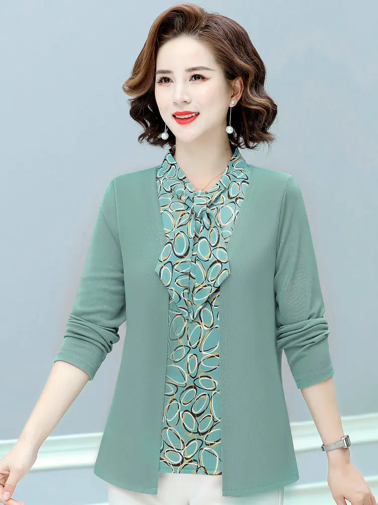 2022 весенние женские зеленые красные поддельные 2 шт блузки галстук шеи воротник