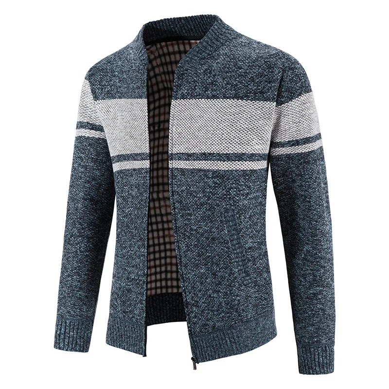 

Autumn Winter Mens Sweater Cardigan Warm Slim Casual Sweater Coat Cardigan Men Fashion Patchwork O-Neck Zipper Knitted Sweater