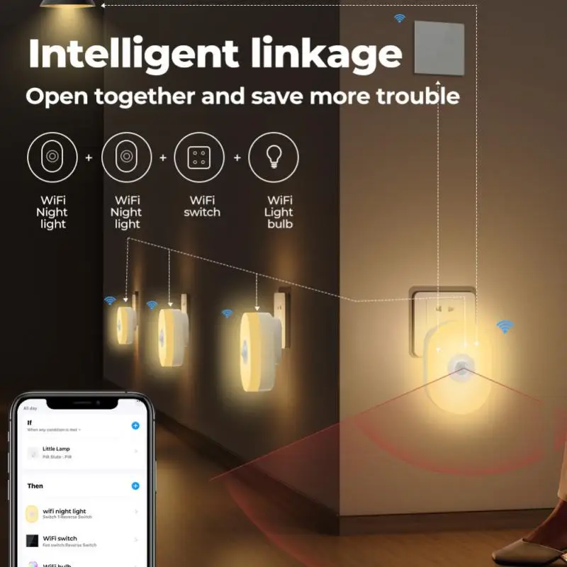 

Tuya Wifi Night Light Infrared Human Body Sensing Smart Home Night Light PIR Motion Sensor APP Voice Timing Remote Control
