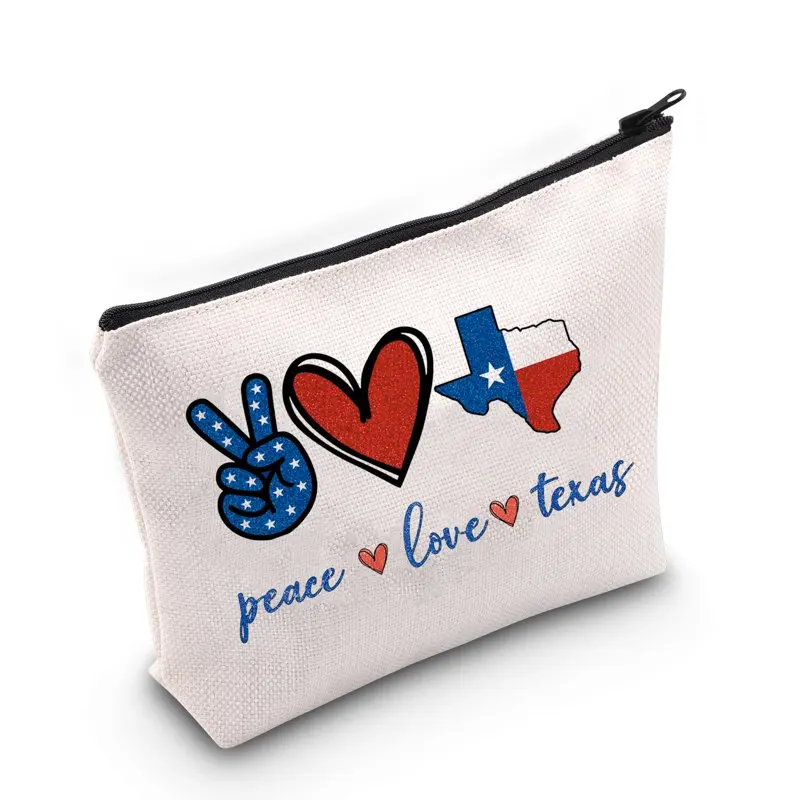 

Texas Map Cosmetic Bag Proud Texan Gift Peace Love Texas Makeup Zipper Pouch Bag Texas Lone Star State Gift
