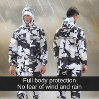 double brim raincoat set camouflage black with reflective strips raincoat rain pants riding fishing outdoor protection rain gear
