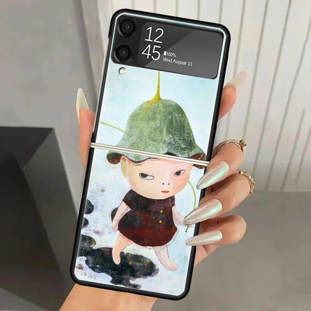 Фото Жесткий чехол для телефона Y-Yoshitomo Nara из поликарбоната для Samsung Galaxy Z Flip 7 6 5 4 3, черный, с принтом, для ZFlip7 ZFlip6 Flip5 Flip4 Flip3 5G №4