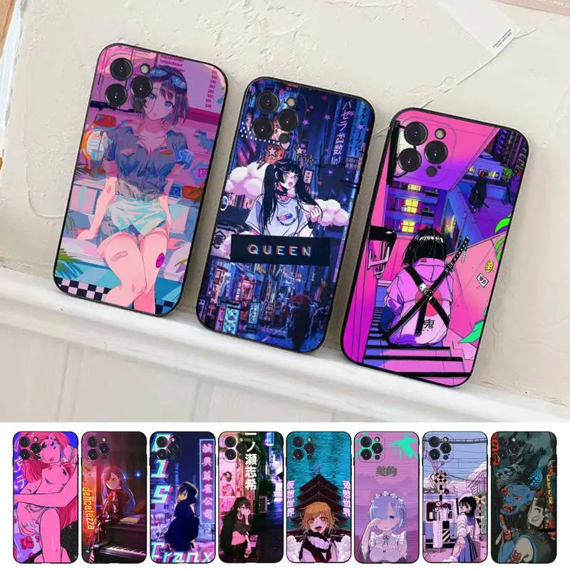 

Vaporwave Glitch Anime Phone Case For iPhone 14 11 12 13 Mini Pro XS Max Cover 6 7 8 Plus X XR SE 2020 Funda Shell