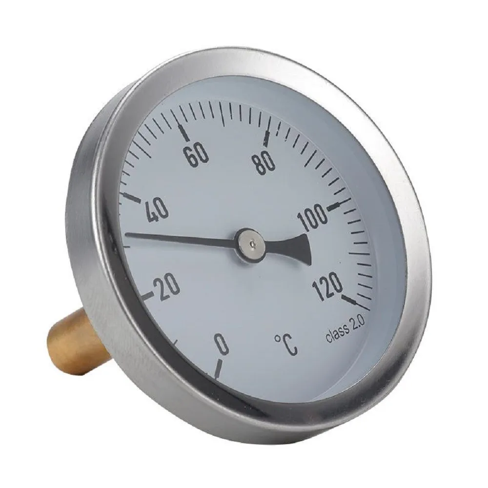 

0-120degree Pipe Thermometer Measuring Diameter: Ø63mm / 2.48 Inch 1/2\" BSPT Taper Thread Rear Entry Aluminum + Brass