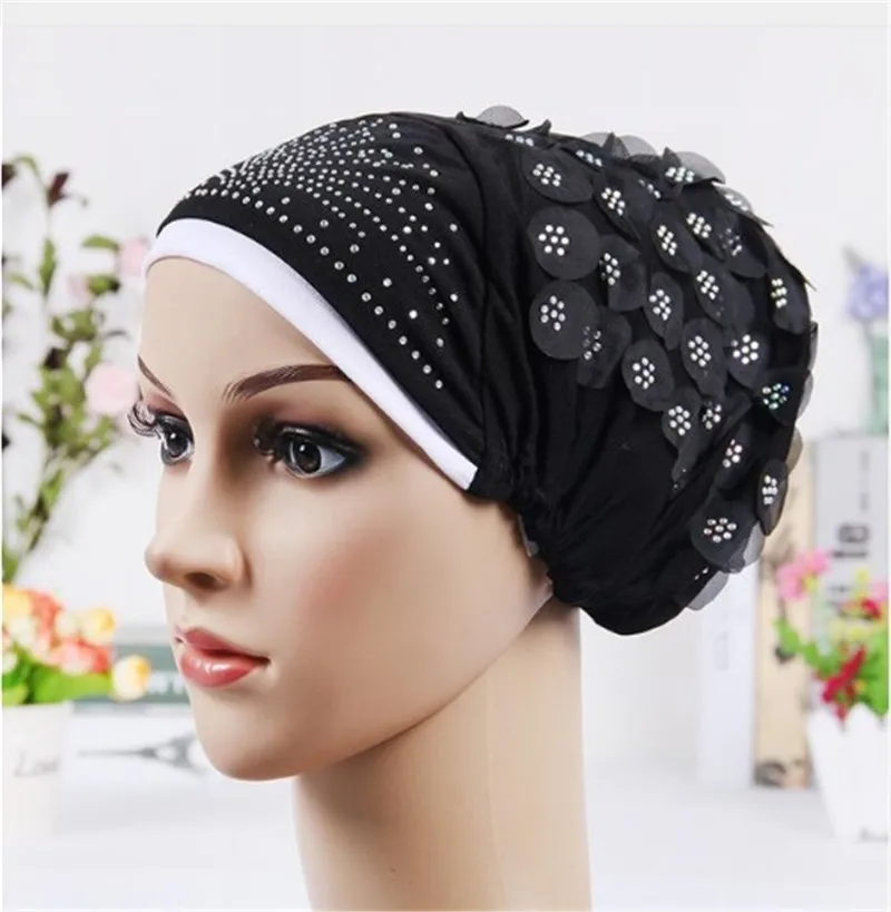 

2022 New two-color hot drill turban hat Muslim hat Women Scarf Turbans Head For Women Women's Hijabs Hijab Caps Hat Islamic Hat