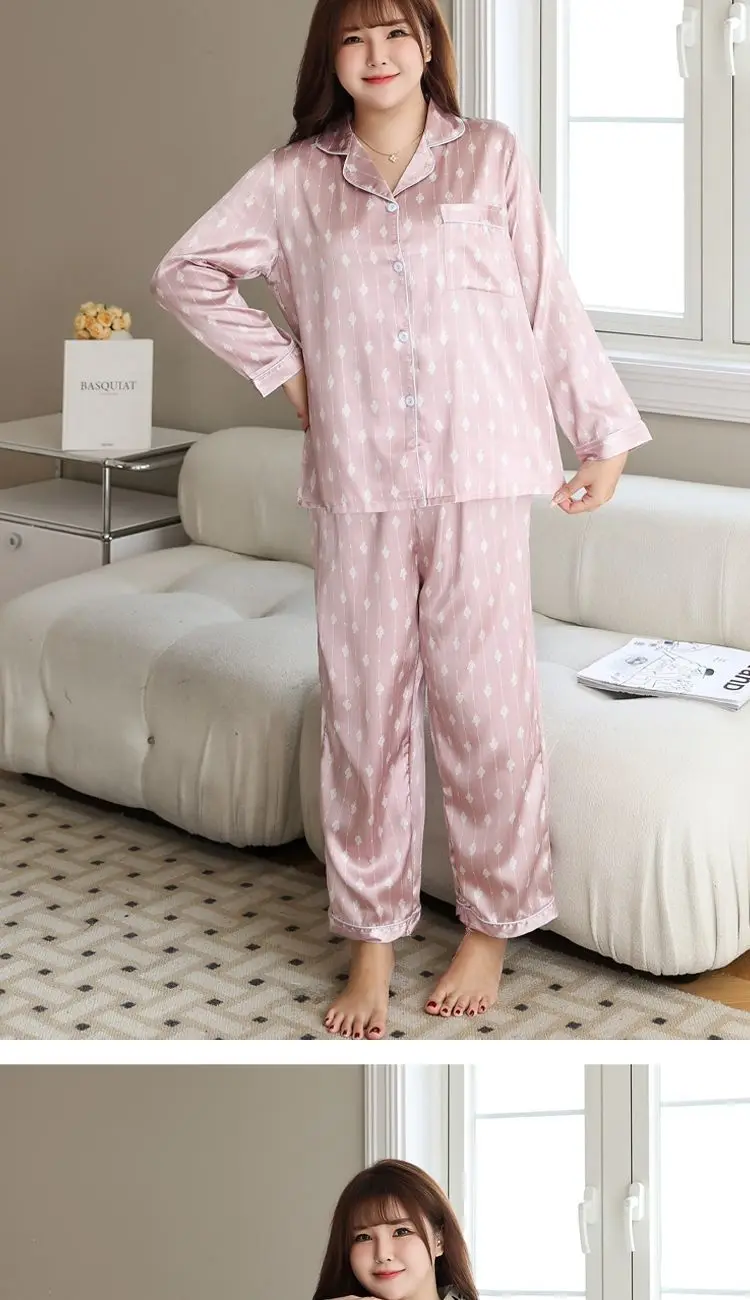 Big yards pajamas in the spring and autumn women emulation silk household to take the summer ice silk long fat mm thin