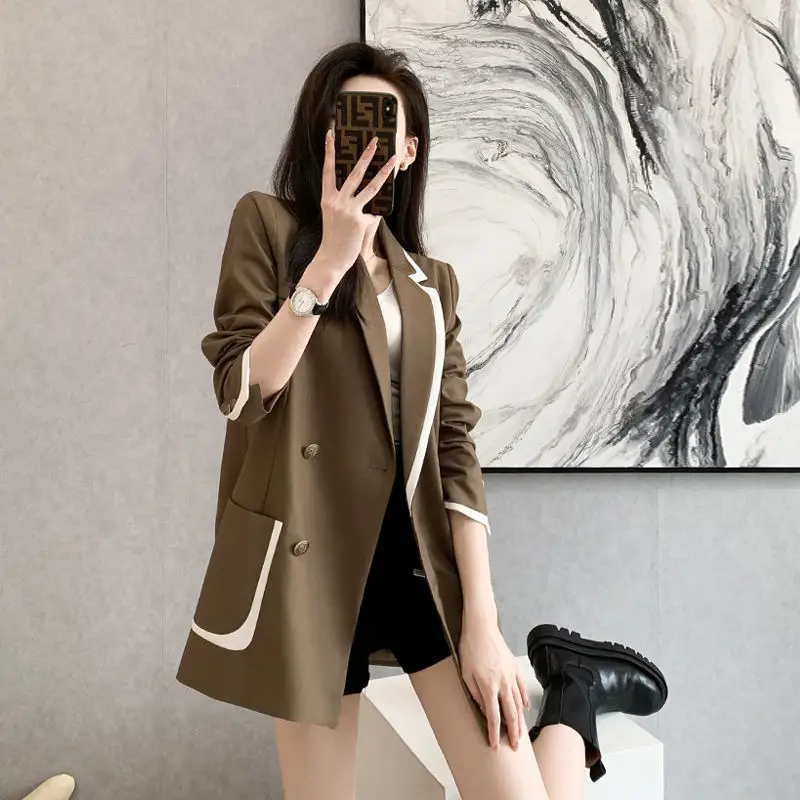 

SuperAen Suit Jacket Women's Spring 2022 New Casual Loose Patchwork Notched Full Office Lady Coats