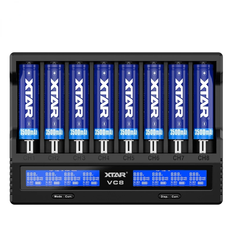 

XTAR Newest Universal intelligent charger VC8 8 slot fast charger max 3A for 18650 20700 21700 li-ion&1.2V Ni-MH batteries