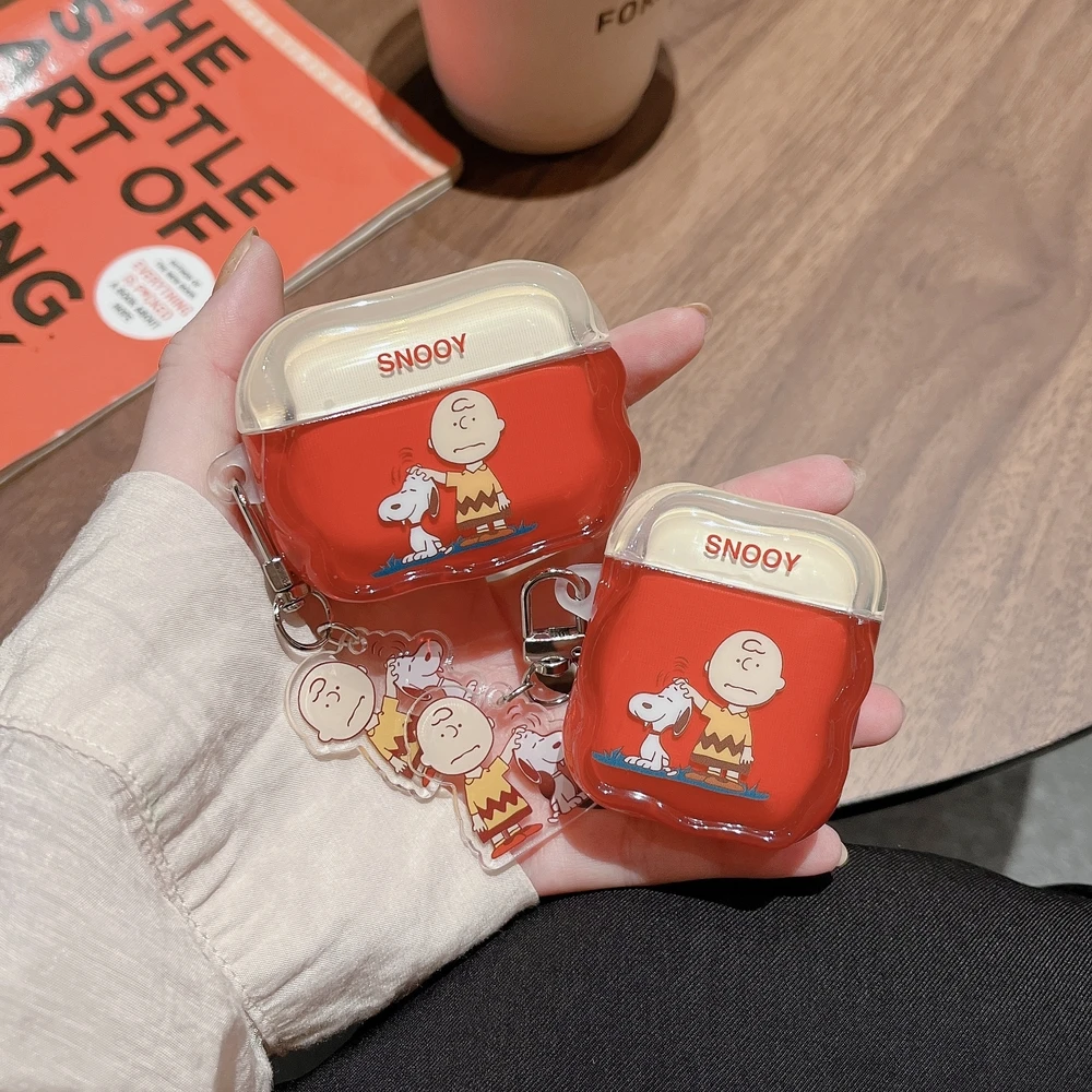 Фото Милый мультяшный чехол для наушников Снупи и Чарли Браун для Airpods 4 Pro 2 1 2 3, защитный чехол-подвеска для беспроводной Bluetooth-гарнитуры №3