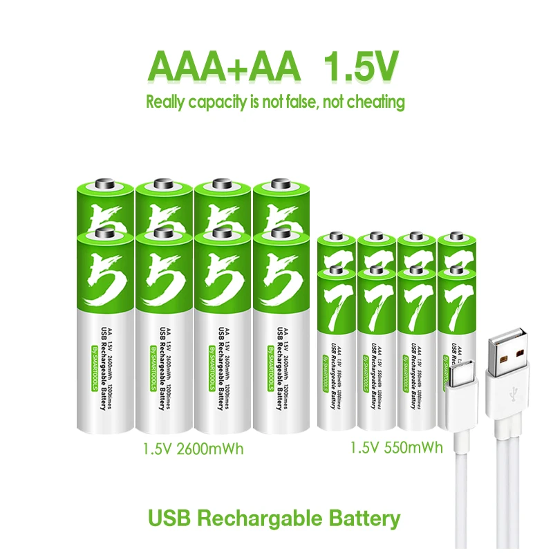 

AA USB 1.5v/2600mAh AAA 1.5v Rechargeable Li-ion Battery Flashlight Toy Watch MP3 Player Li-ion Battery Replacement