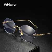 ahora anti blue light filter reading glasses with diopter unisex oval rimless frame presbyopic glasses spectacles frames women