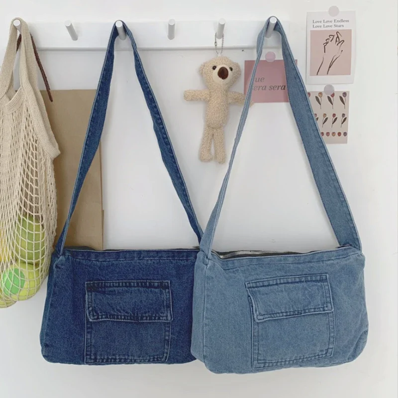 

Denim Cloth Women Messenger Bags Vintage Ladies Shoulder Bag Multiple Pockets Travel Crossbody Bags Casual Female Tote Handbags
