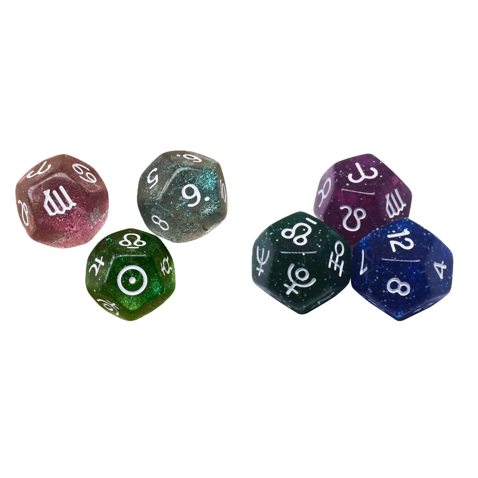 

3 Pieces Constellation Sign Dice Role Playing Game Acrylic 12 Sided Polyhedral Dice for Party Astro Divination Gaming Accessory