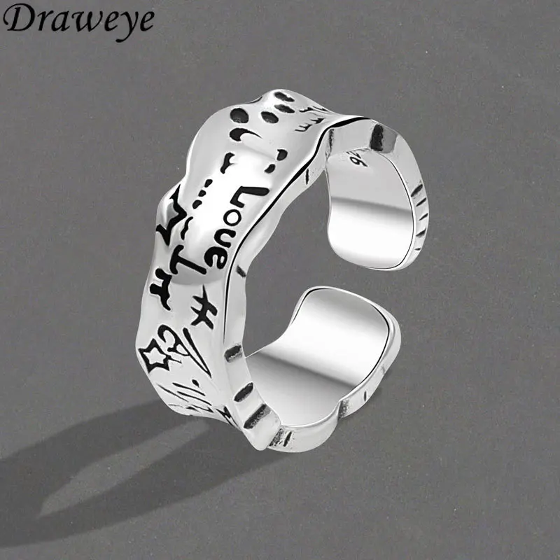

Draweye Jewelry for Women Letters Hiphop Korean Fashion Stainless Steel Rings Forefinger Punk Style Vintage Anillos Mujer