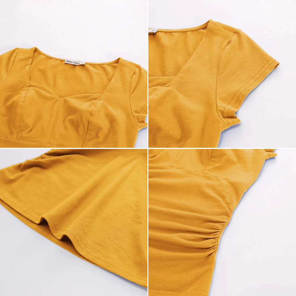 Блузка женская однотонная с рюшами и V-образным вырезом