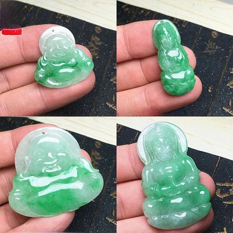 Мьянма ледяной зеленый нефритовый кулон Будды Майтрейи с большим животом Ян