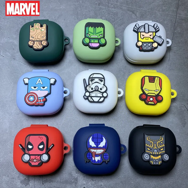 Cartoon Marvel Earphone Case For Samsung Galaxy Buds Live/Pro/2 Silicone Wireless Bluetooth Headphone Protective Cover With Hook