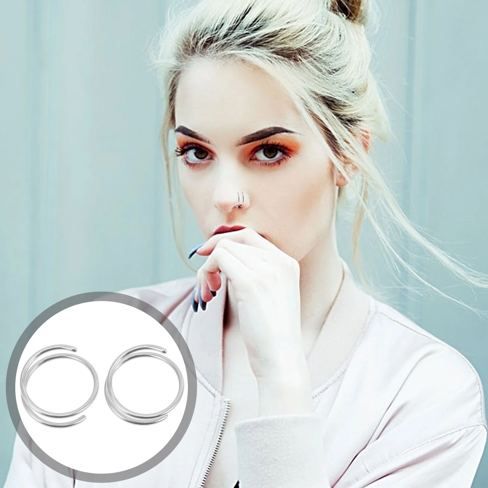 

Nose Ring Rings Hoops Double Jewelry Hoophelixnon Earrings Cartilage Stud Earsseptum Steel Stainlessspiral Nail