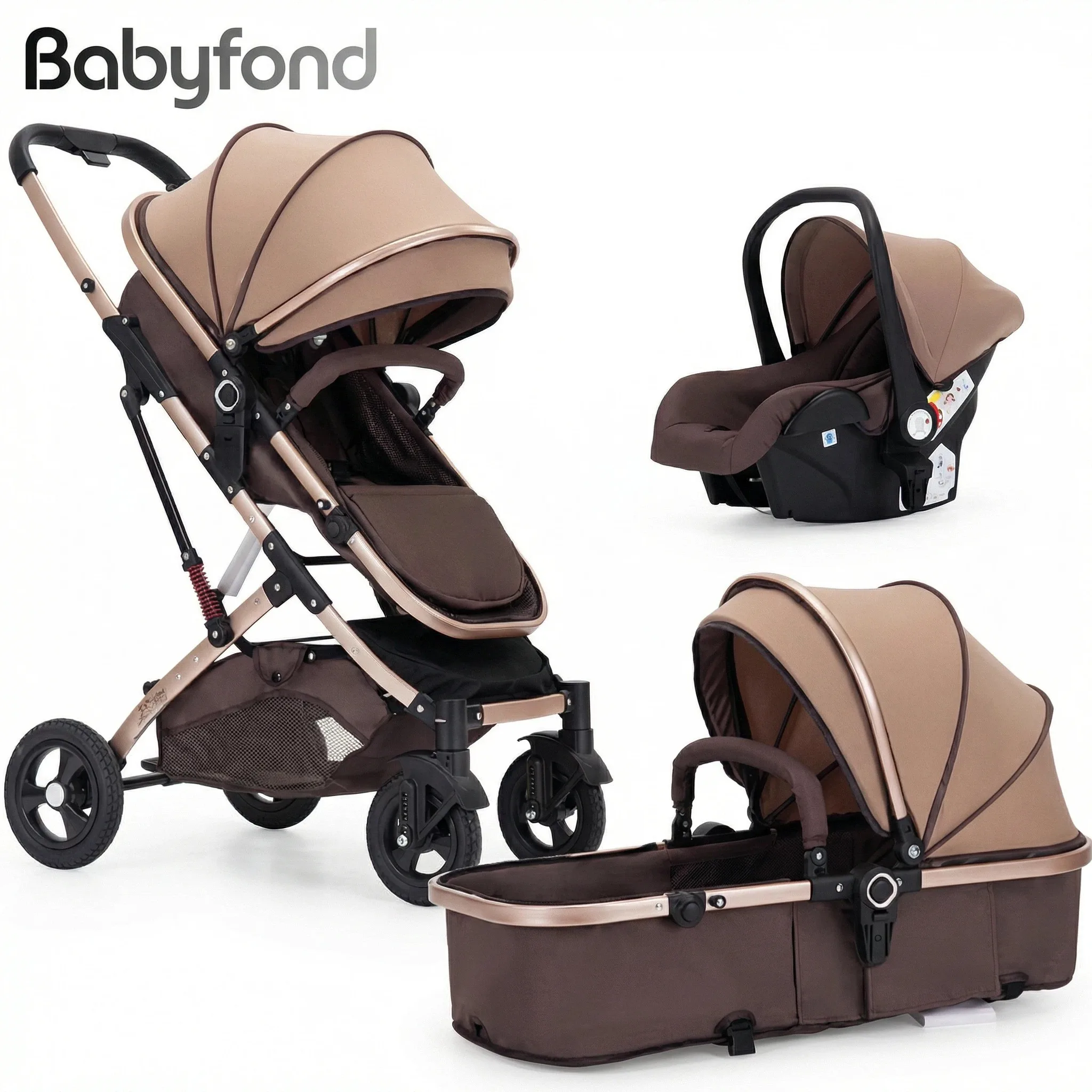 Фото Детская коляска-трансформер Babyfond 3-в-1: легкая, многофункциональная, с люлькой и автокреслом для младенцев №3
