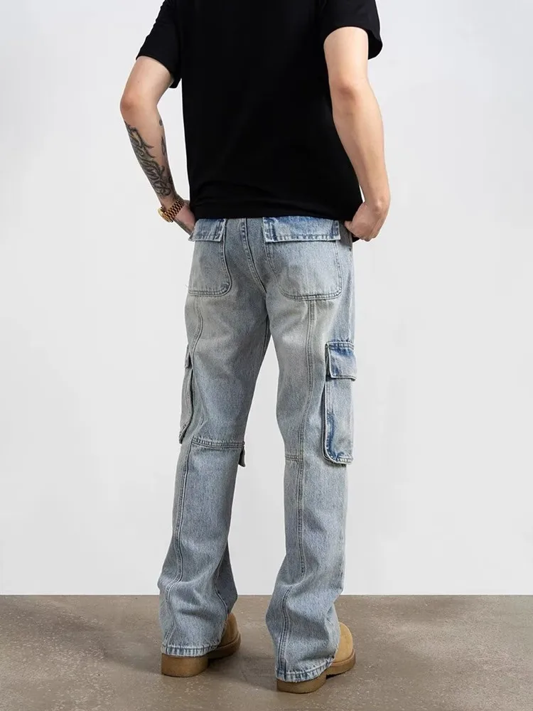Мужские джинсовые брюки в стиле 90-х синие облегающие брюки-карго из денима с