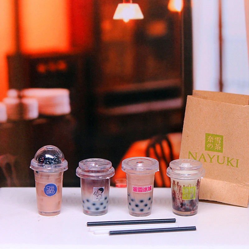 

1Set 1:12 Dollhouse Miniature Milk Tea Bubble Tea Cup Model Simulation Drink Cup with Straw Ornament Home Living Scene Decor Toy