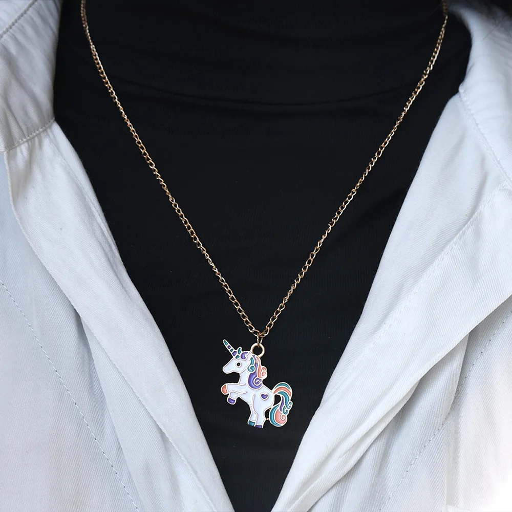 

New Alloy Necklace For Women Fashion Colorful Animal Unicorn Sweater Chain Korean Fashion Accessories Souvenir Wholesale