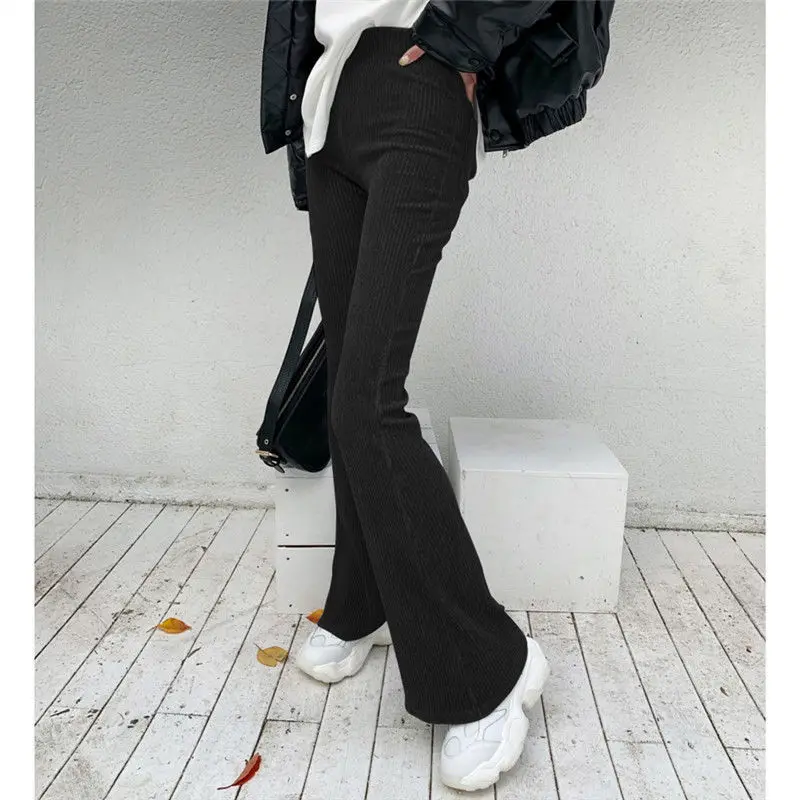 

Korean Fashion Corduroy Pants For Women High Rise Boot Cut Black Trousers Slim All-Match Streetwear Spring Autumn Pants Mujer