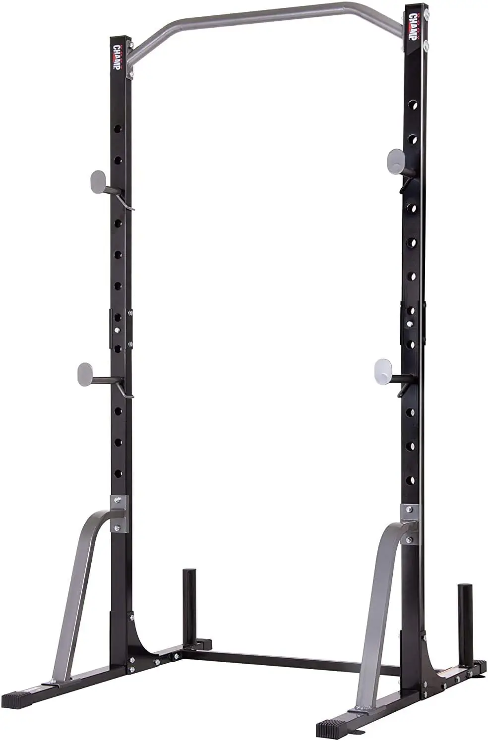 

System Adjustable Squat Weight and Bar Holder for Home Fitness Equipment with Built in Floor Anchors Stability