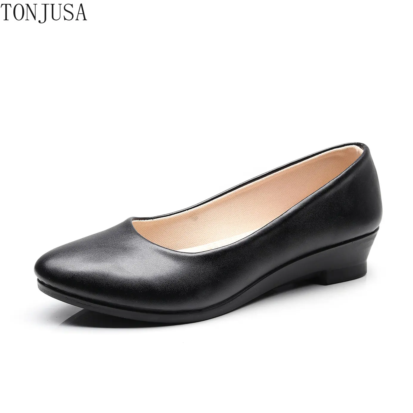 

Туфли женские на танкетке, балетки, повседневная обувь из искусственной кожи, для офиса, работы, Симпатичные тканевые лоферы, Классическая обувь, черные