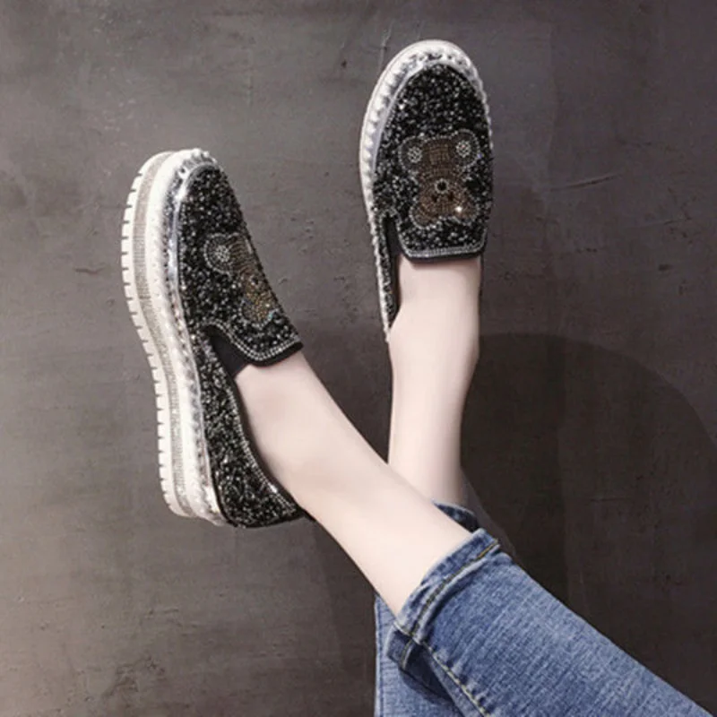 Autumn Women Thick Bottom Sneaker Running Fashion Designer Woman Shoes Trend 2023 Casual Canvas Mirror Luxury Rhinestone Spring