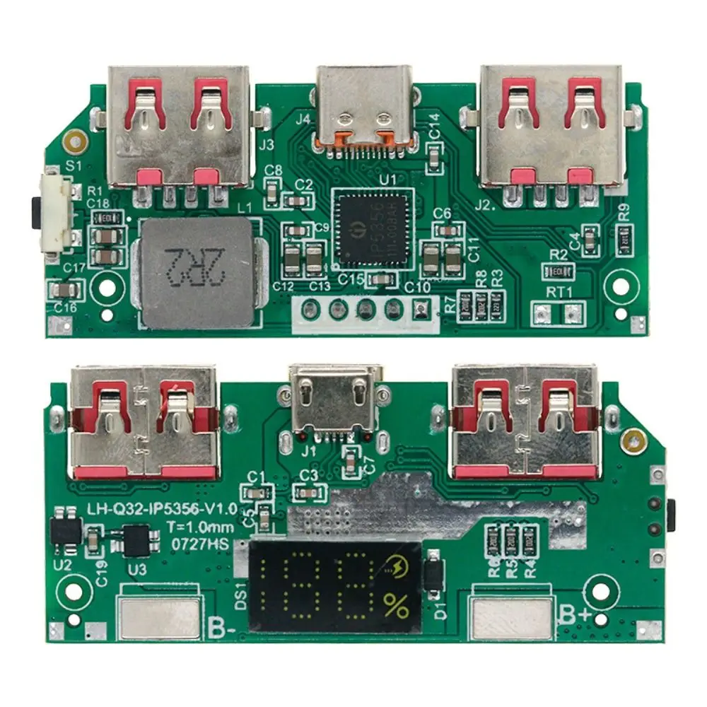 Фото Стабильный модуль питания 5В 3А IP5356 с цифровым дисплеем, поддержкой QC/PD3.0, для зарядки литиевых аккумуляторов, компактный промышленный модуль питания №1