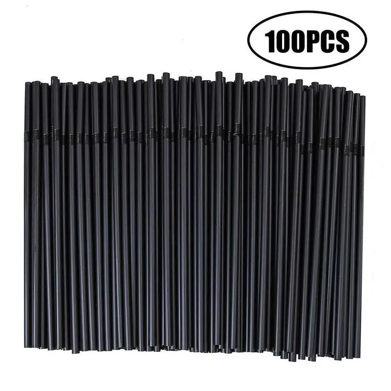 

100pcs/Set Black Cocktail Straws Black Plastic Straw For Birthday Event Wedding Straws Home Supplies Drinking Decorative Party