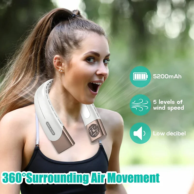 

Neck Fan Hands Free Bladeless Personal Fan, Battery Operated Wearable Rechargeable USB Fan, Leafless, Kids, Travel, Sport