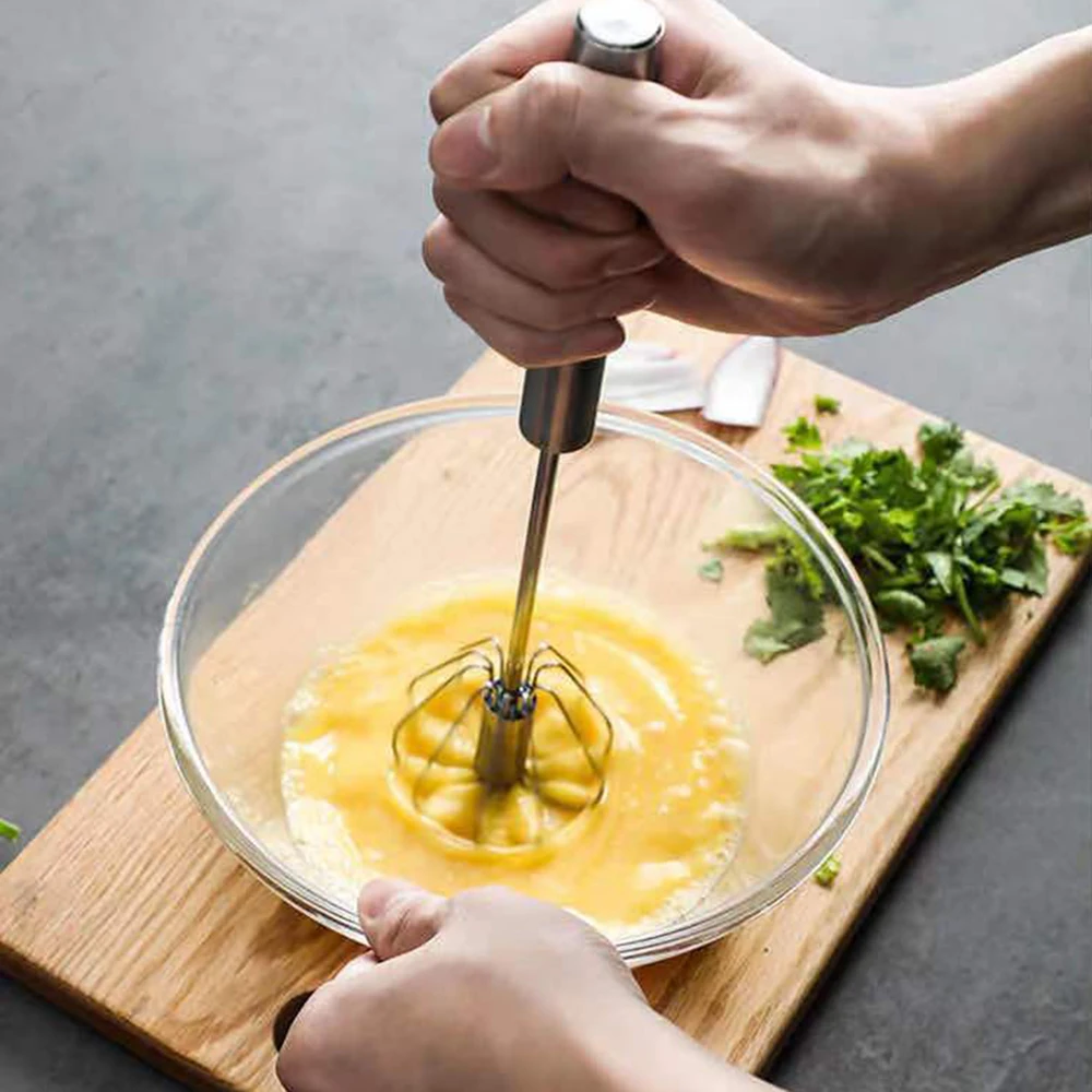 

Brand New 304 Semi-automatic Stainless Steel Egg Beater Hand Mixer Self-rotating Egg Beater Kitchen Egg Beater