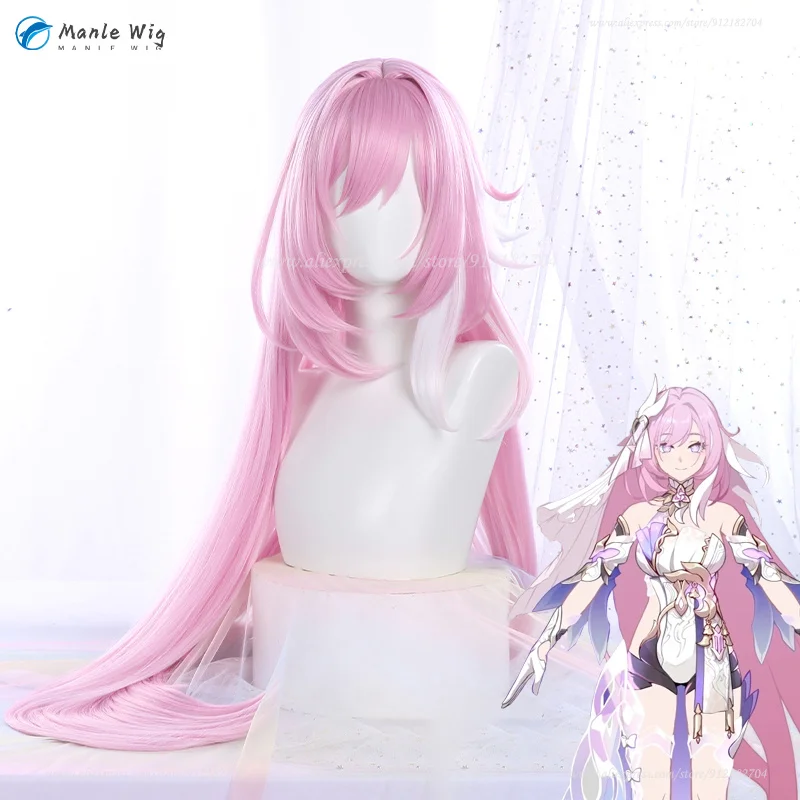 Парик для косплея WigsCosplay Elysia из аниме wigsplay длиной 110 см с розовыми и белыми краями