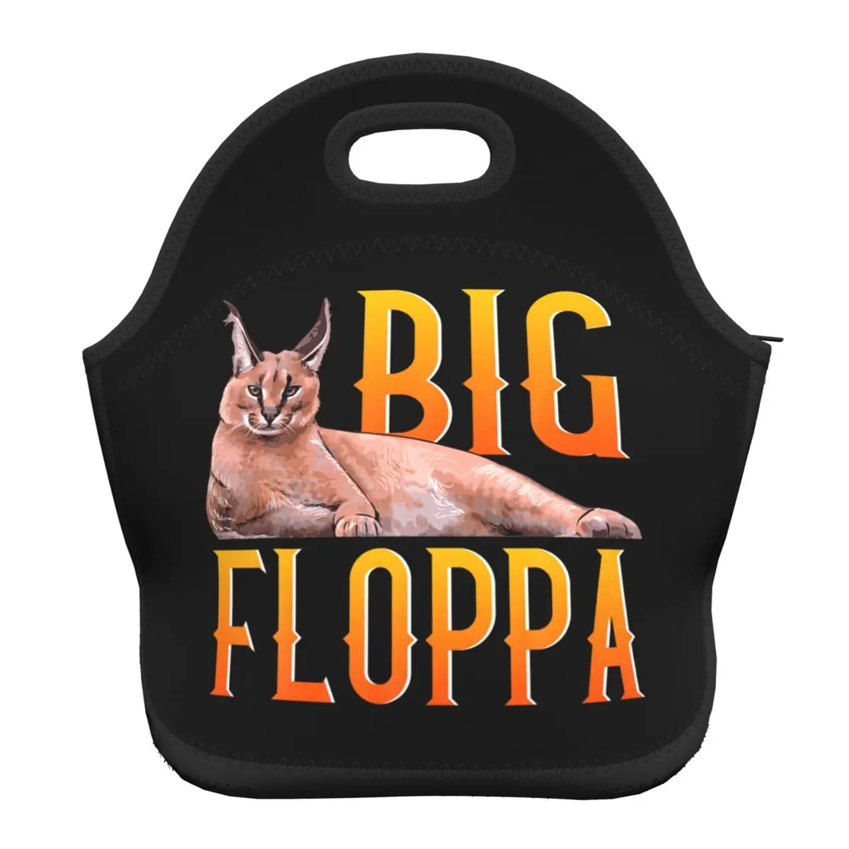 

Big Floppa Meme Neoprene Lunch Box for Women Men Leakproof Cute Caracal Cat Cooler Thermal Food Insulated Lunch Bag Office Work